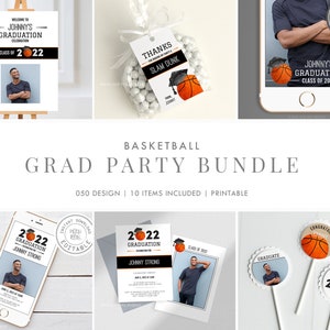 Basketball-Abschluss-Party Bundle | Printable Grad Party Pack | Personalisierbar - Corjl #003-12GP