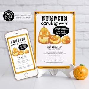 Funny Pumpkin Carving Invitation | Halloween Party | Printable and Digital - Corjl #014-047PI