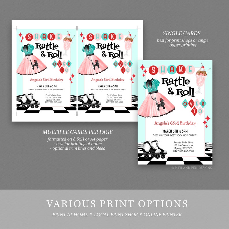 Retro 50's Birthday Party Invitation Printable Sock Hop - Etsy