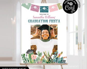 Graduation Fiesta Welcome Sign | Photo Poster | Boho Cactus | Printable Template, Corjl #053-13WS