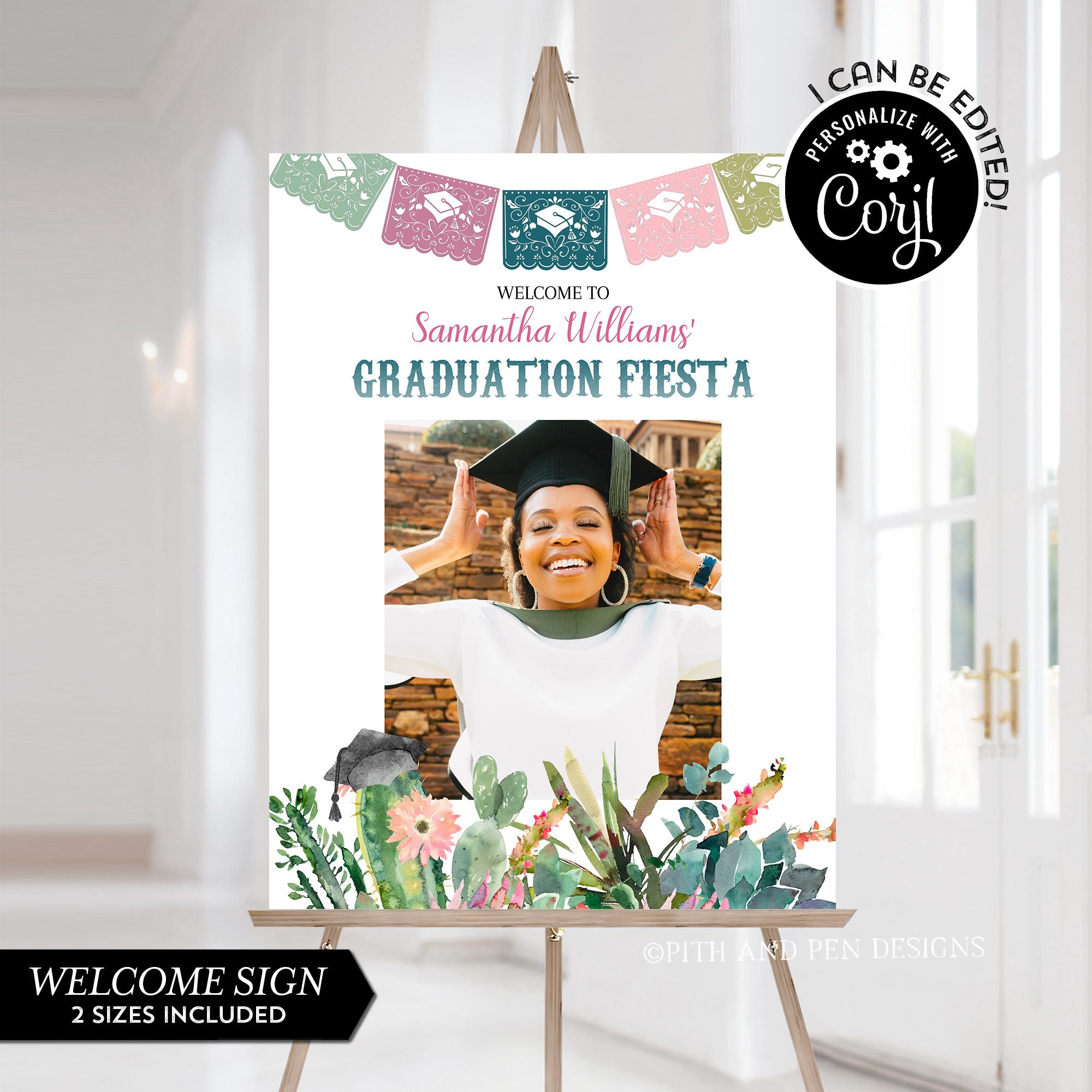 Graduation Fiesta Welcome Sign | Photo Poster | Boho Cactus | Printable ...