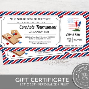 Cornhole Turnier Einladung, 4th of Juli Event Ticket, Instant Download, Corjl #036-31ET
