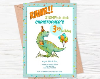 Dinosaur Birthday Party Invitation, Printable Party, Corjl #068-10PI