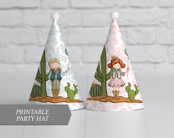 Cowboy and Cowgirl Party Hat, Farm Party Birthday, Printable Party Decor, #065-37PH