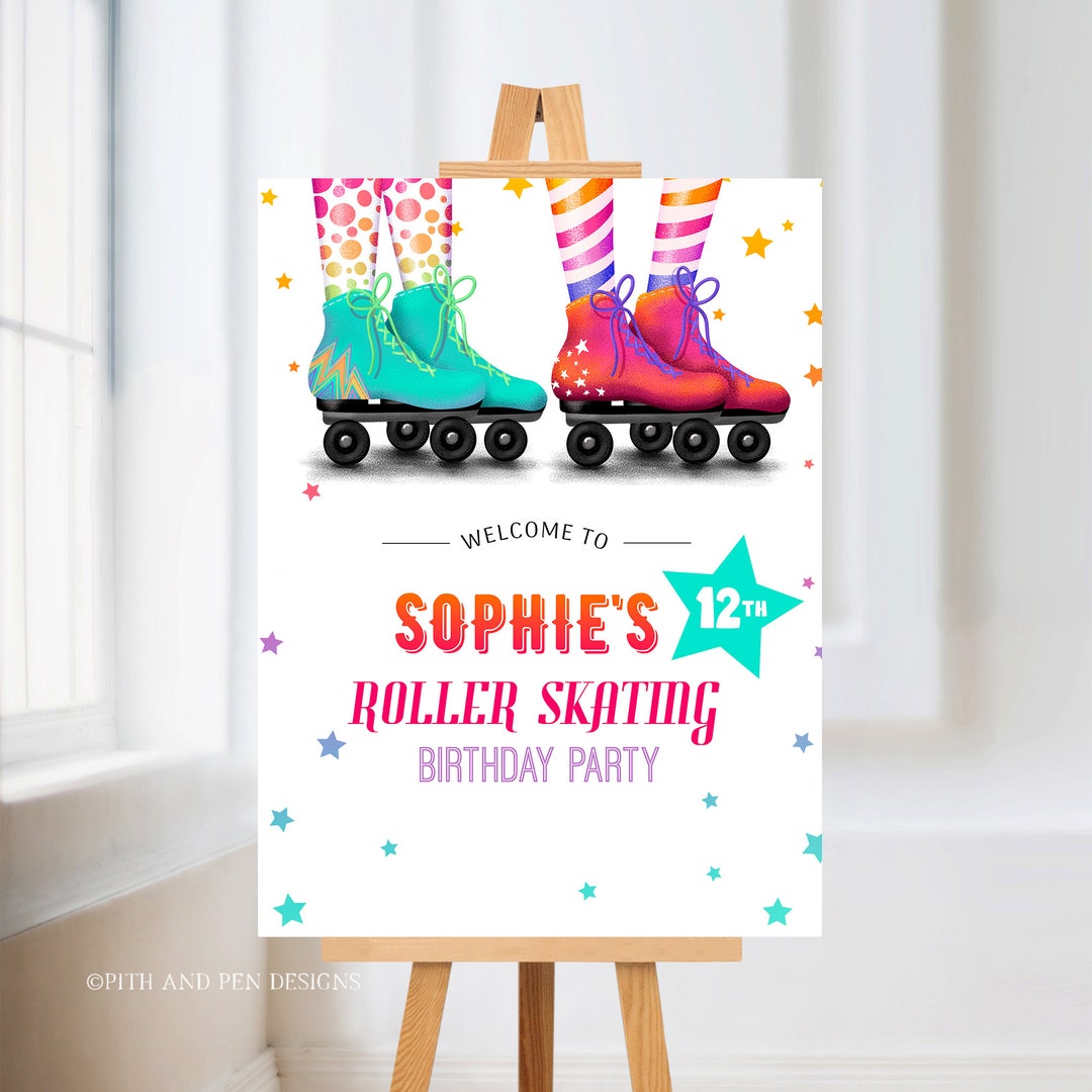 Roller Skating Birthday Party Sign, Printable Welcome Sign, Corjl #048 ...