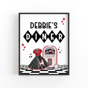 50s Party Diner Sign, Sock Hop Birthday Party, Printable Party Decor, Corjl #062-34S