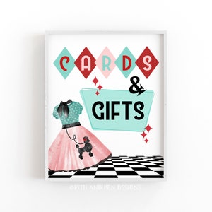 Jaren '50 Party Sign, Sock Hop Verjaardagsfeestje, Kaarten en Geschenken Afdrukbaar Decor, Instant Download #049-29S