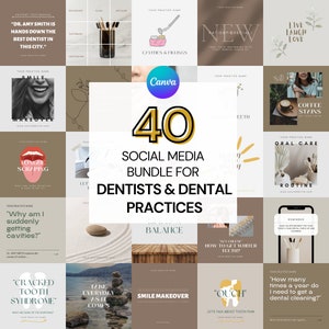 Social Media Canva Bundle for Dentists, Neutral Palette, Facebook Instagram Posts, Social Media Templates for Dental Professional