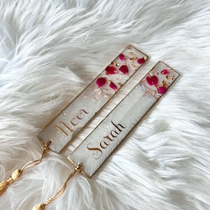 Personalized Resin Bookmark | Handmade Resin Bookmark | Bookmark featuring pressed rose petals |