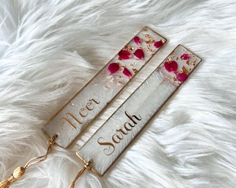 Personalized Resin Bookmark | Handmade Resin Bookmark | Bookmark featuring pressed rose petals |