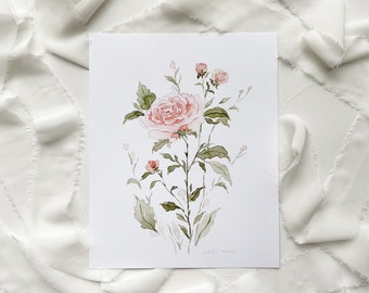 Pink Rose Flower Art Print, Rose art print, watercolor rose art, gift for mother, flower art, nursery art print, favorite flower art