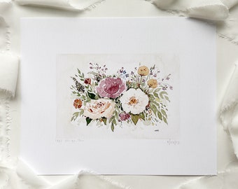 Floral Art Print, vintage floral art print, watercolor flowers art, gift for mother, flower art, nursery art print, favorite flower art