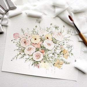 Custom Wedding Bouquet Watercolor Painting. Wedding Keepsake, Bridal Shower and Wedding Gift of Wedding Flowers. Watercolor Floral Painting image 3