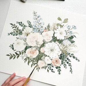 Custom Wedding Bouquet Watercolor Painting. Wedding Keepsake, Bridal Shower and Wedding Gift of Wedding Flowers. Watercolor Floral Painting image 5