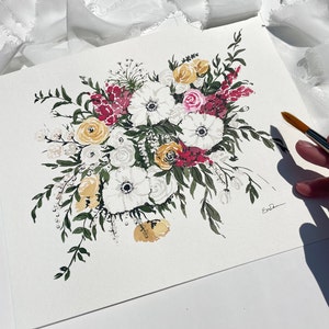 Custom Wedding Bouquet Watercolor Painting. Wedding Keepsake, Bridal Shower and Wedding Gift of Wedding Flowers. Watercolor Floral Painting image 9