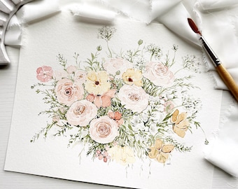 Custom Wedding Bouquet Watercolor Painting. Wedding Keepsake, Bridal Shower and Wedding Gift of Wedding Flowers, Anniversary gift