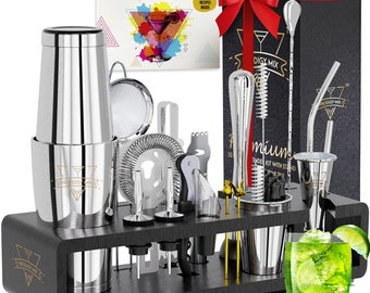 SPRING SALE - Elite Mixology Bartender Kit 20-Piece Boston Cocktail Shaker Set for Mixing with Stand- Indestructible Bar Accessories Tools