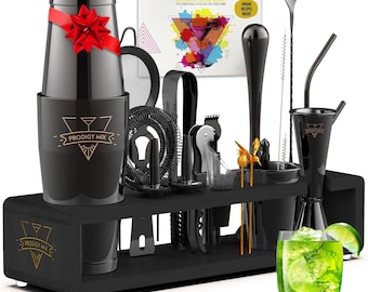 HUGE Summer SALE - Elite Bartender Kit | 20-Piece Cocktail Shaker Set with Bamboo Stand for Home Drink | Bar Set of Durable Rustproof Steel