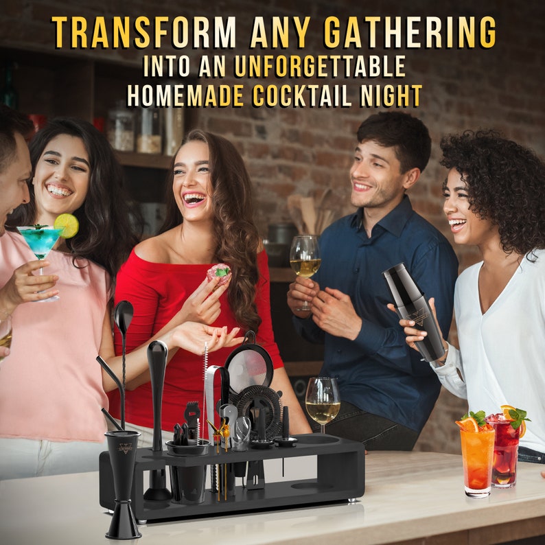 Bartender Kit with Stand, 20-Piece Cocktail Shaker Set, Groomsmen Gift, Wedding Gift for Couple, Mixology Bar Tools, Home Bar, Matte Black image 10