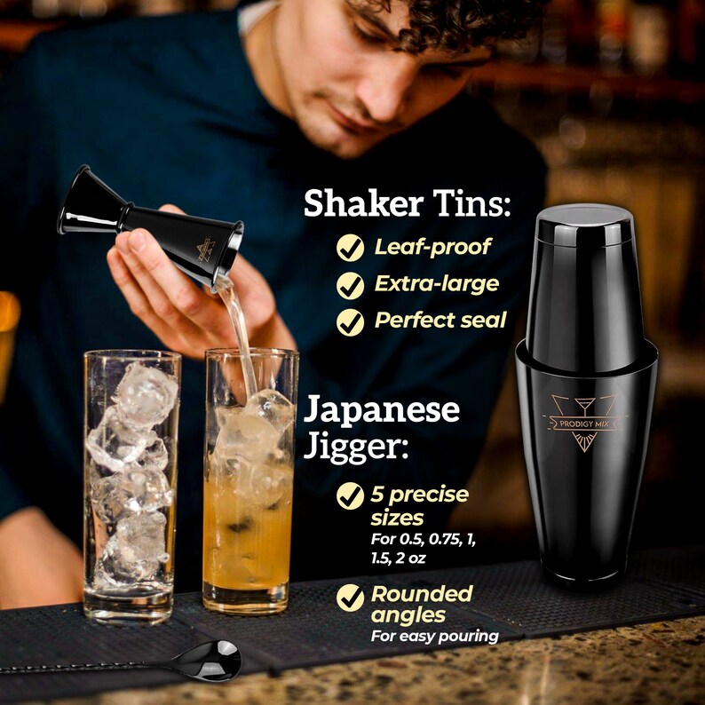 Bartender Kit with Stand, 20-Piece Cocktail Shaker Set, Groomsmen Gift, Wedding Gift for Couple, Mixology Bar Tools, Home Bar, Matte Black image 6