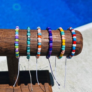 Custom Beaded Pura Vida Style Bracelet/Anklet | Waterproof Adjustable | Beachy | String Bracelet | Friendship Bracelet | Woven Waxed Cord