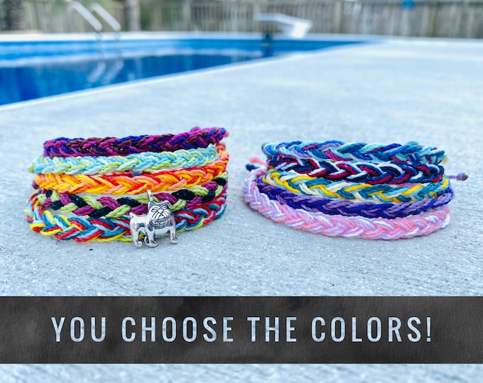 Bulldog Charm w Custom Braided Pura Vida Style Bracelet or Anklet