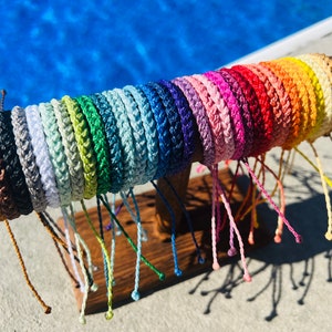 Braided Solid Color Custom Pura Vida Style Bracelet/Anklet | String | String Bracelet | Blue Bracelet Movement | Waterproof | Adjustable