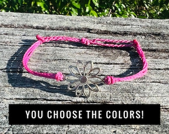 Flower Charm Custom Pura Vida Style Bracelet/Anklet | Waterproof Bracelet | Wax String | Adjustable Bracelet | Flower Jewelry | Puravida