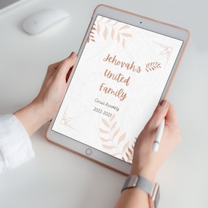 Cuaderno digital / imprimible &quot;Jehovah&#39;s United Family&quot; de JW Assembly para GoodNotes, Noteshelf y otras aplicaciones de notas / Hipervínculo