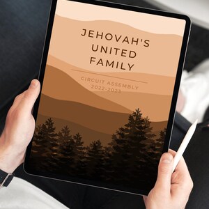 Cuaderno digital / imprimible &quot;Jehovah&#39;s United Family&quot; de JW Assembly para GoodNotes, Noteshelf y otras aplicaciones de notas / Hipervínculo