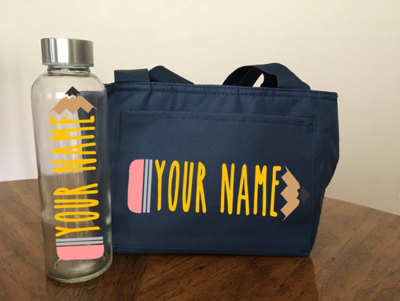 Custom Teacher or Student Lunchbox and Water bottle Pencil- Teacher appreciation gift, end of year gift, back to school, new teacher 