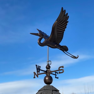 Copper Blue Heron Weathervane With Dark Bronze Finish