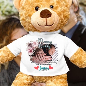 Infant Baby Loss Personalized Photo Memory Teddy Bear, Loss of a Child Son Daughter Newborn Sympathy Gift, Remembrance Grieving Mom Dad Gift