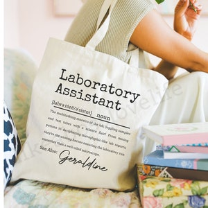 Personalized Lab Assistant Tote Bag, Laboratory Student Graduation Lab Week Gift, Medical Lab Science Mother&#39;s Day Definition Tote Bag Gift