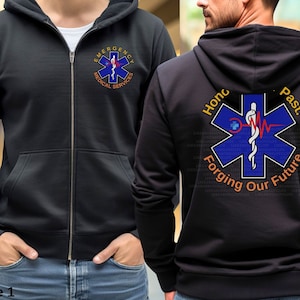 EMS Week Zip Hoodie Jacket, Personalized EMT Jacket, Paramedic First Responder Student Graduation Gift, EMS Emergency Services Firefighter