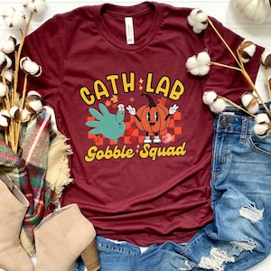 Cath Lab Thanksgiving Group Retro Gobble Shirt, Cath Lab Tech Fall Pumpkin Tshirt, Cardiology Gifts, Cath Lab Nurse Thanksgiving Shirt