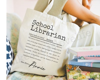 Personalized School Librarian Tote Bag, Book Lover Mother's Day Gift, Library Science Student Graduation Gift, Librarian Definition Tote