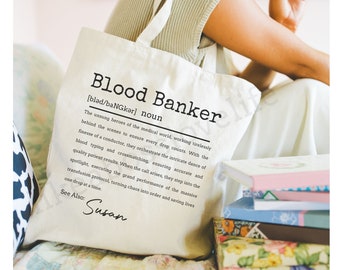Personalized Blood Banker Tote Bag, Medical Lab Science Graduation Lab Week Gift, Lab Scientist Lab Tech Mother's Day Definition Tote Bag