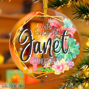 Sonographer Christmas Personalized Glass Ornament, Santa&#39;s Favorite Radiology Ornament, Sonography Metal Ornament Xmas Gift, Radtech Gift