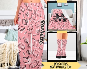 Personalized Book Lover Pajamas Christmas Gift, Reading Teacher PJ Pants, Librarian Gifts, Bibliophile Pajamas, Book Nerd Pajama Gift
