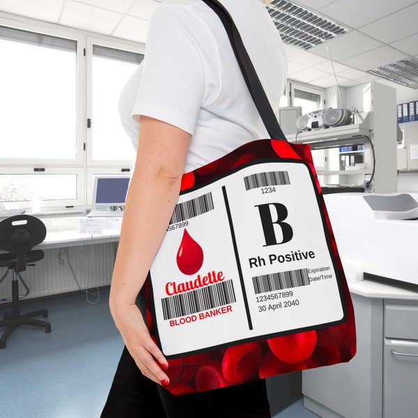 Custom Blood Type Tote Bag, Medical Lab Science Gift, Fun Lab Week Gift, Transfusion Nurse Gift, Laboratory Scientist Bag, Phlebotomy Gift