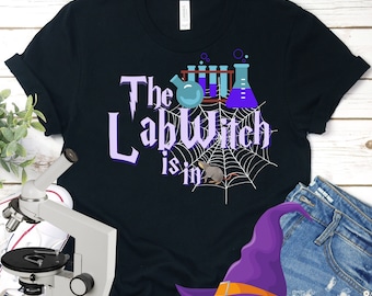 THE LAB WITCH Halloween Tshirt, Fun Lab Tech Shirt, Phlebotomist Shirt, Medical Science Shirt, Science Teacher Shirt, Pathology, Histology