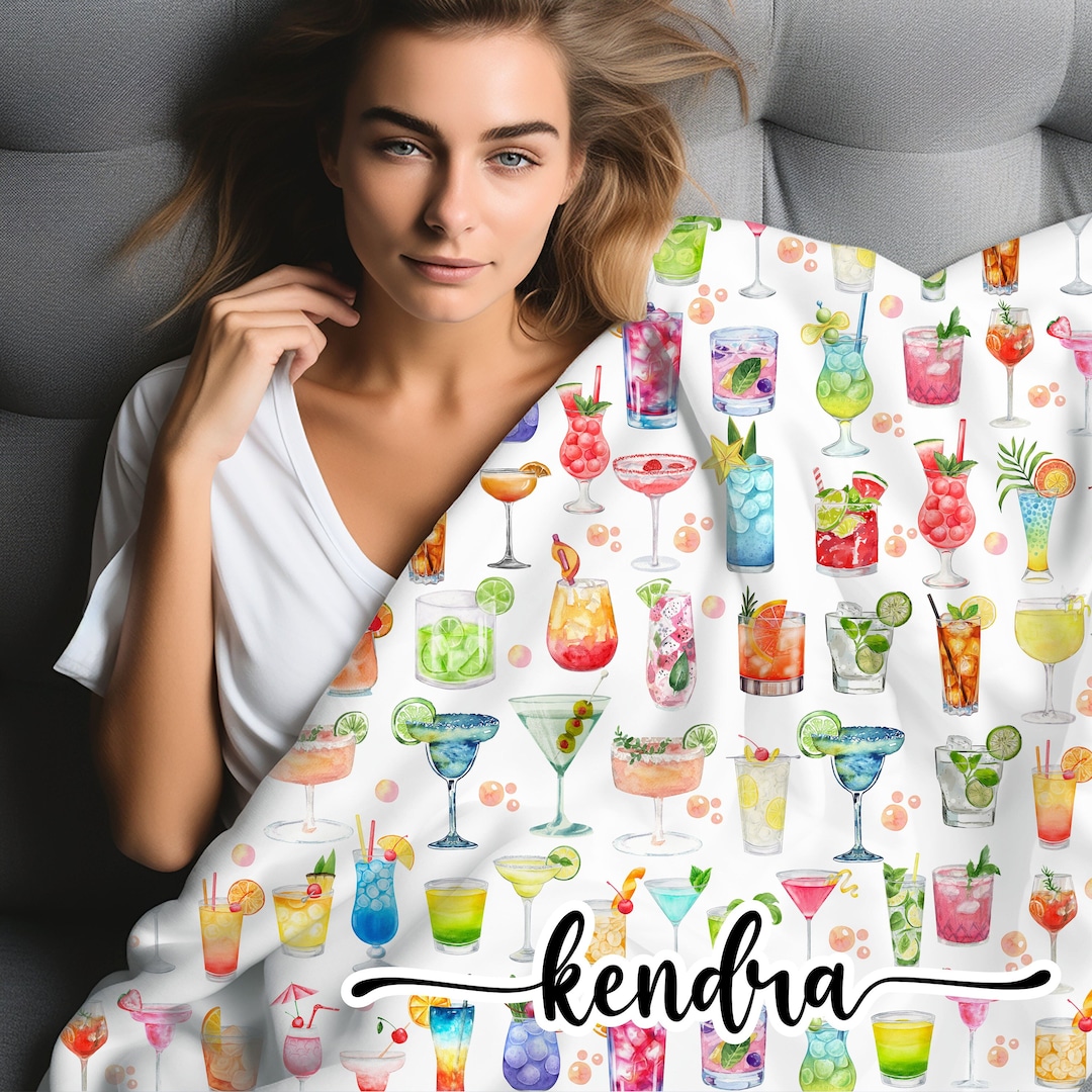 Personalized Cocktail Drink Blanket, Couples Blanket, Girls Weekend