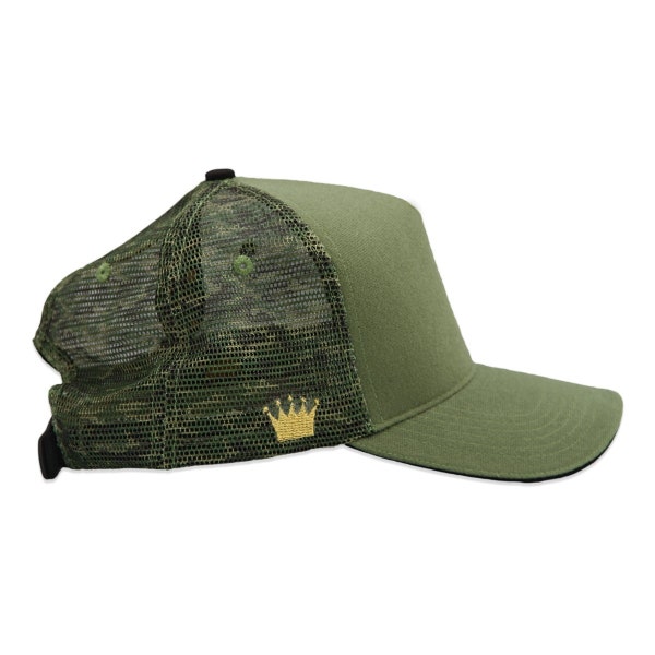 Trucker Baseball Tactical Hat from Custom Crowns™ in Green + Camo Mesh |  includes 1 x FREE Hook and loop Patch streetwear gift