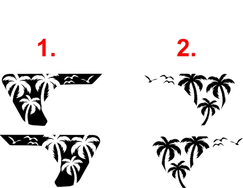 K&ouml;nnte beinhalten: Zwei Schwarzwei&szlig;bilder von Palmen mit V&ouml;geln, die dar&uuml;ber fliegen. Das erste Bild zeigt drei Palmen mit V&ouml;geln, die dar&uuml;ber fliegen. Das zweite Bild zeigt vier Palmen mit V&ouml;geln, die dar&uuml;ber fliegen.