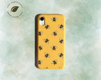 Bees Case, 100% Biodegradable Phone Case, Honey Bees Case, Plastic Free Case, Eco-friendly Phone Case for iPhone 12 Mini, Sustainable Case