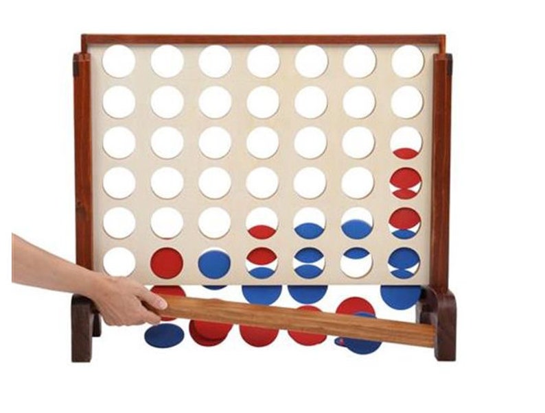Family Game Fun for Adults and Kids\uff0cBrown Giant Wooden 4 in a Row Game with Storage Bag