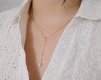 Dainty Drop Pearl 14k Gold Filled Necklace, Gold Necklace, Pearl Necklace, Gold Filled Necklace, Freshwater Pearl Necklace, Drop Necklace