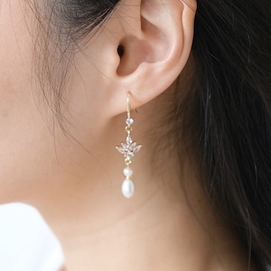 Freshwater Pearl CZ Dangle Earrings, Pearl Dangle Earrings, Cubic Zirconia Dangle Earrings, Gold Dangle Earrings, Wedding Earrings, Bridal