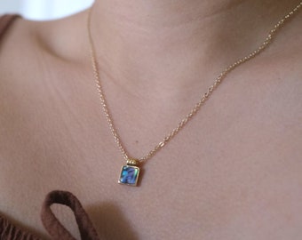 16k Gold Mini Abalone Pendant Necklace, Gold-filled Necklace, Mini Square Charm Necklace, Abalone Charm Necklace, Necklace Gold
